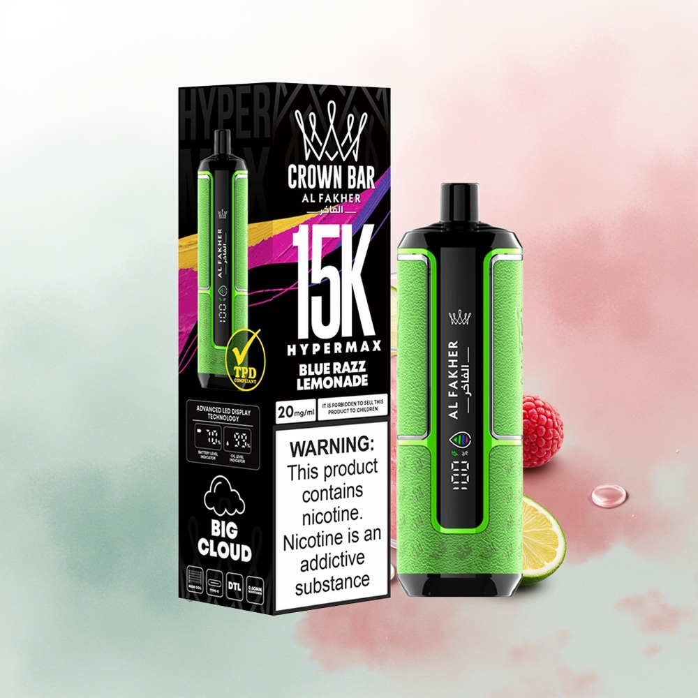 Al Fakher Crown Bar 15K Hypermax Puffs Blue Razz Lemonade 22ml DTL