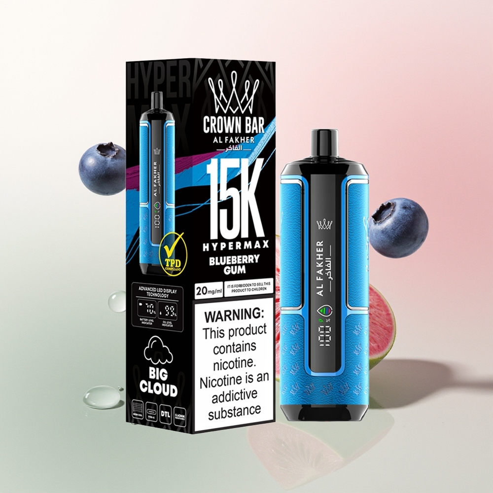 Al Fakher Crown Bar 15K Hypermax Puffs Blueberry Gum 22ml 600mAh