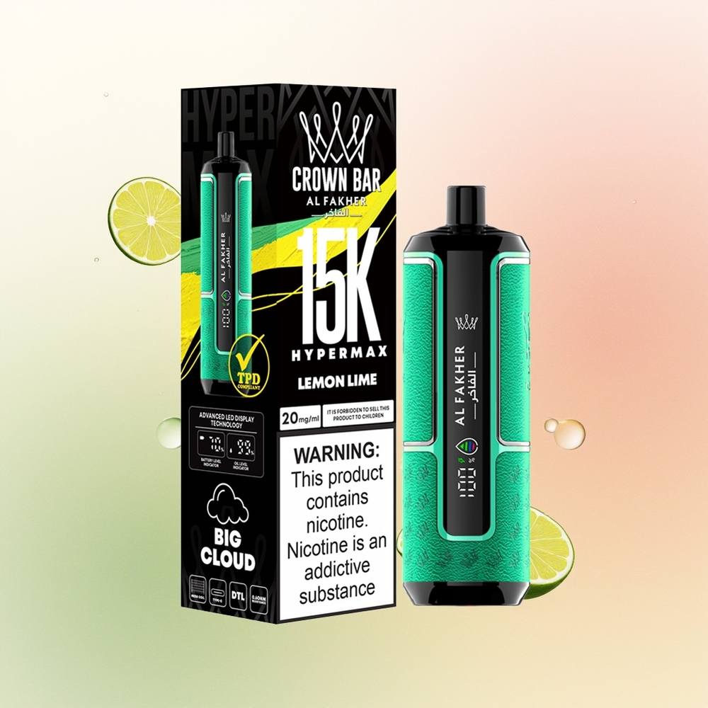 Al Fakher Crown Bar 15K Hypermax Puffs Lime Breeze 22ml 6mg DTL Disposable Vape