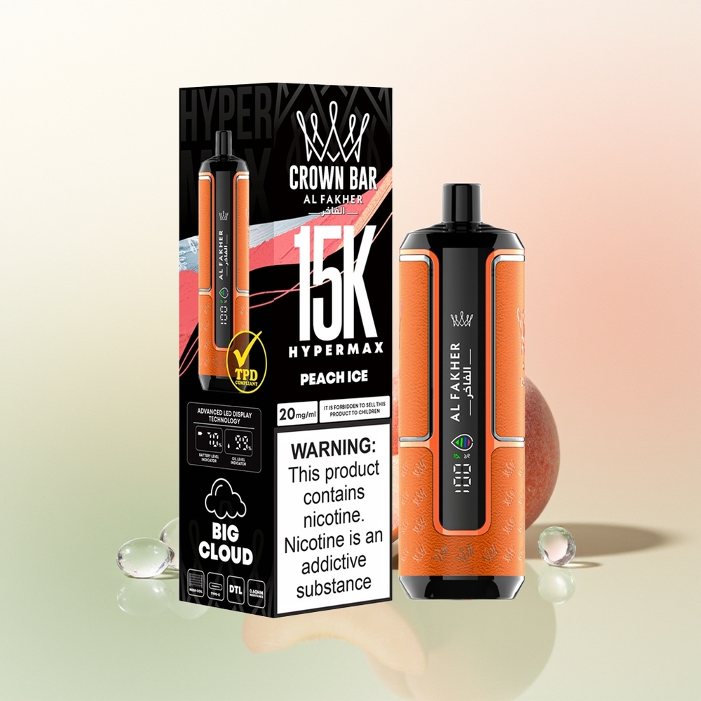 Al Fakher Crown Bar 15K Hypermax Puffs Peach Ice 22ml 6mg DTL