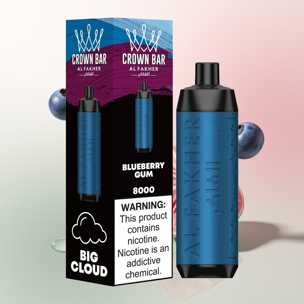 Al Fakher Crown Bar 8000 Crystal Puffs Blueberry Gum Disposable Vape with 18ml Capacity and 0.6ohm Coil
