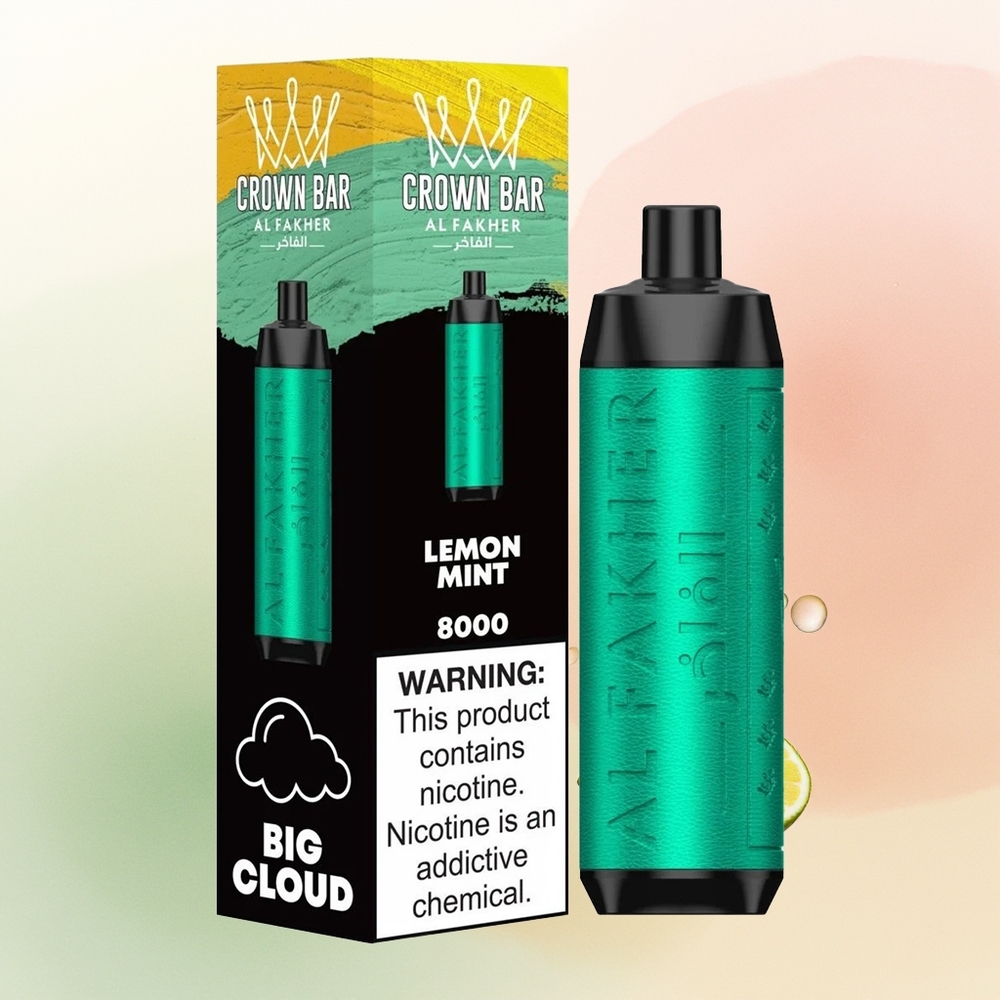 Al Fakher Crown Bar 8000 Crystal Puffs Lemon Mint Disposable Vape with 18ml Capacity and 0.6ohm Coil
