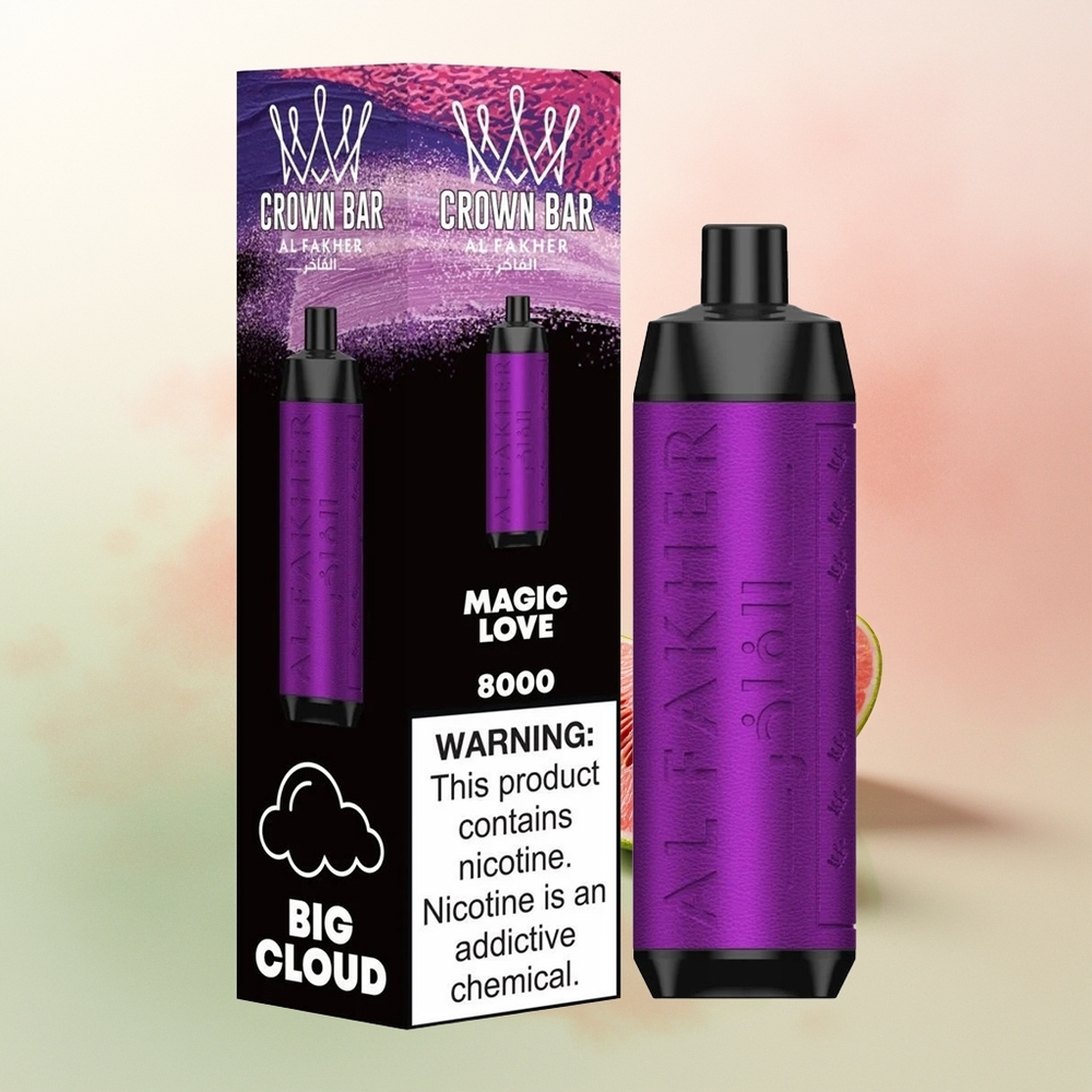 Al Fakher Crown Bar 8000 Crystal Puffs Magic Love Disposable Vape with USB-C Charging and 18ml E-Liquid