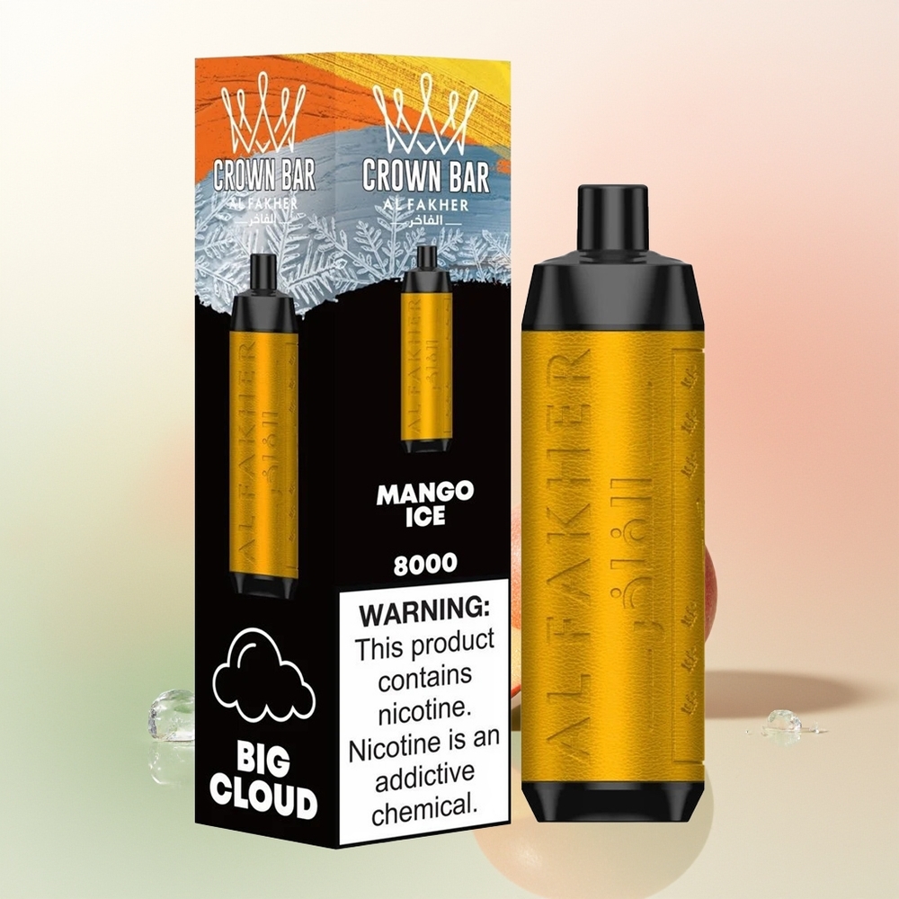 Al Fakher Crown Bar 8000 Crystal Puffs Mango Ice Disposable Vape with 5mg Nicotine and USB-C Charging