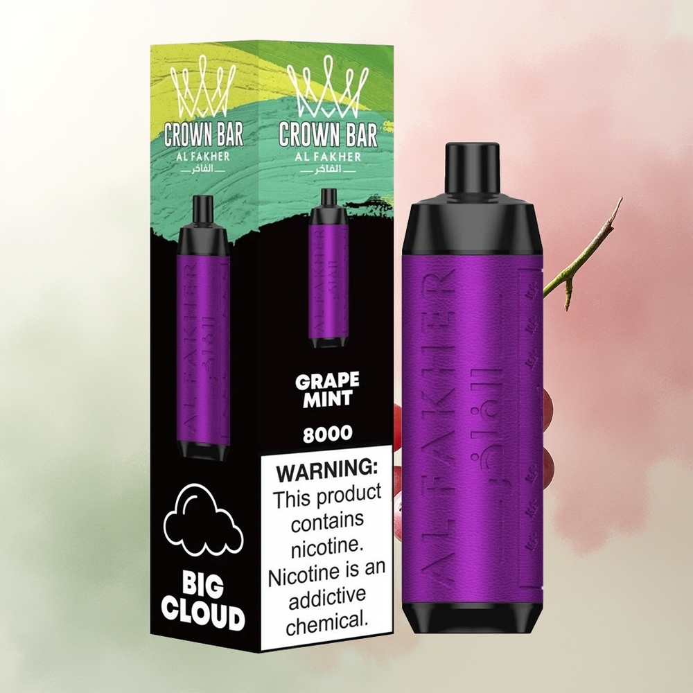 Al Fakher Crown Bar 8000 Crystal Puffs Mint Grape Disposable Vape with USB-C and 18ml Capacity