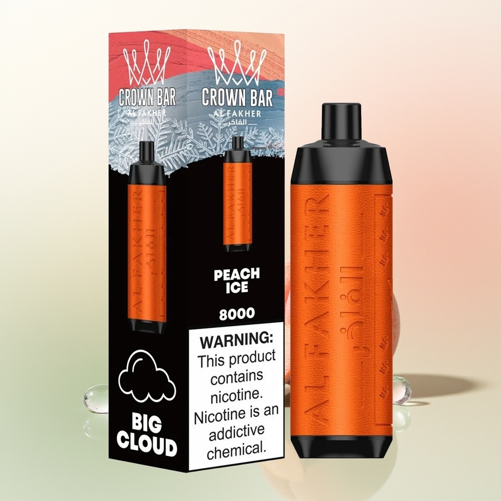 Al Fakher Crown Bar 8000 Crystal Puffs Peach Ice with 18ml Liquid & 5mg Nicotine