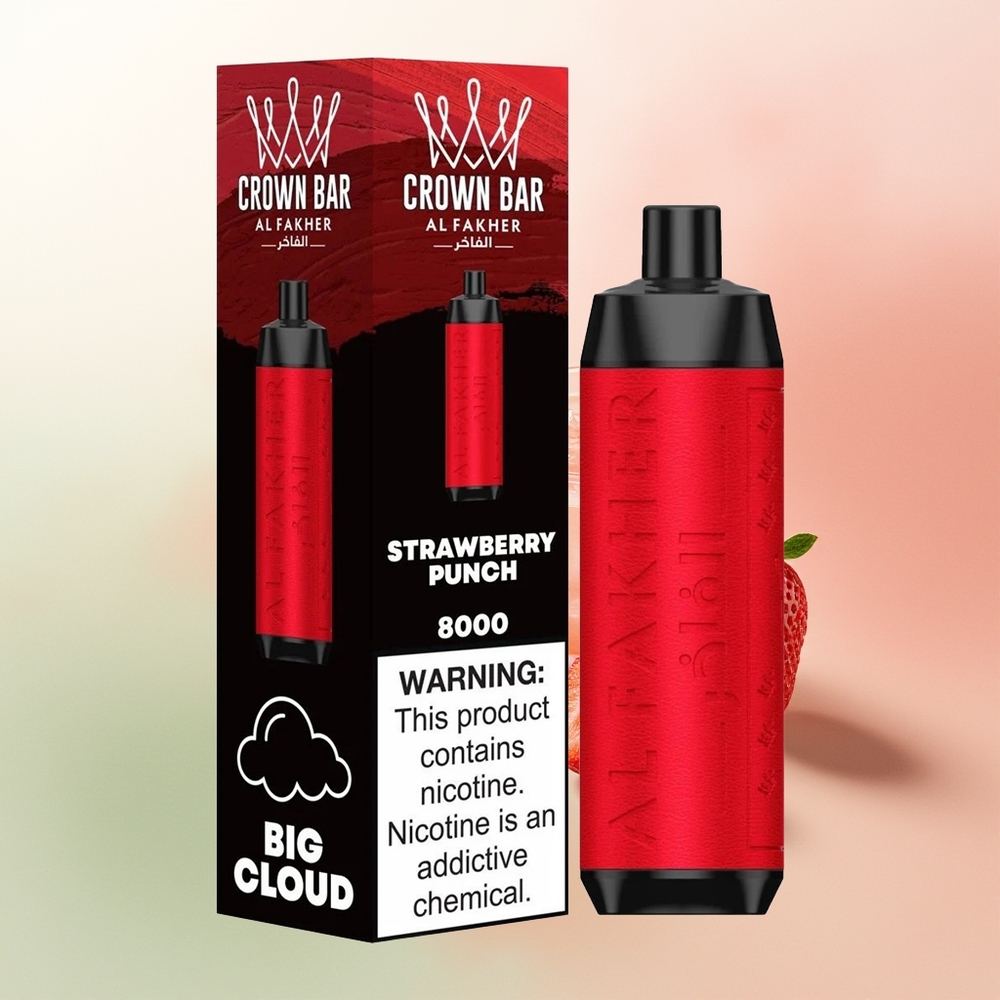 Al Fakher Crown Bar 8000 Crystal Puffs Strawberry Punch Disposable Vape with 18ml Liquid and 0.6ohm Coil