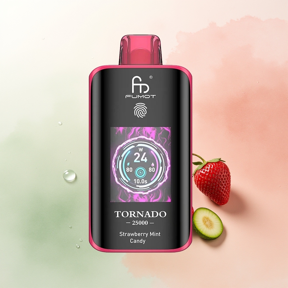 Fumot Tornado 25000 Puffs Strawberry Mint Candy with HD Screen and Type-C Charging