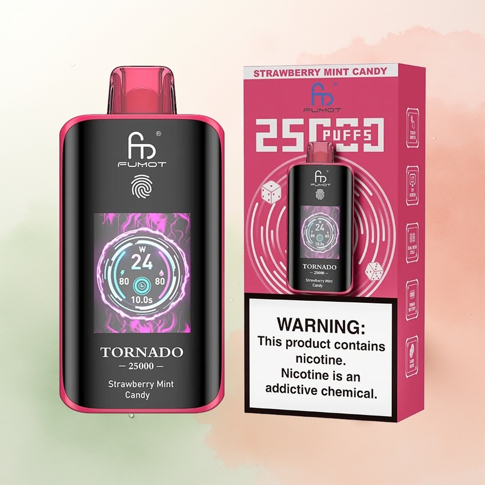 Fumot Tornado 25000 Puffs Strawberry Mint Candy with HD Screen and Type-C Charging